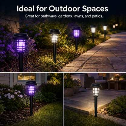 Solar Mosquito Zapper Light – Outdoor Garden Stake Lamp, UV Insect Killer, Solar Powered, Dual Mode (Mosquito Control + Pathway Lighting)