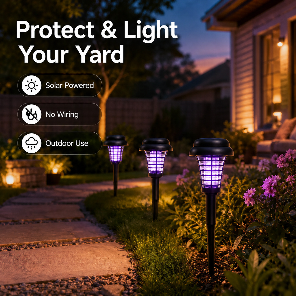 Solar Mosquito Zapper Light – Outdoor Garden Stake Lamp, UV Insect Killer, Solar Powered, Dual Mode (Mosquito Control + Pathway Lighting)